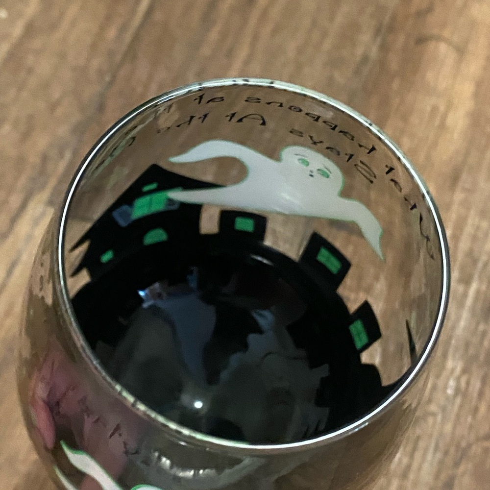 Halloween Hand Painted Wine Glass 9” H Tall Ghosts Haunted House & Saying - Picture 8 of 8